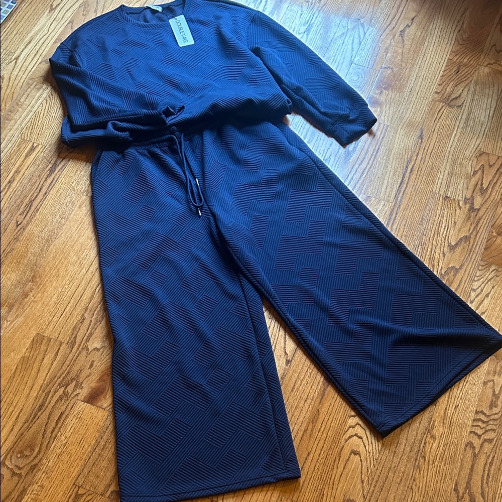Double Take Navy Textured Top and Pants